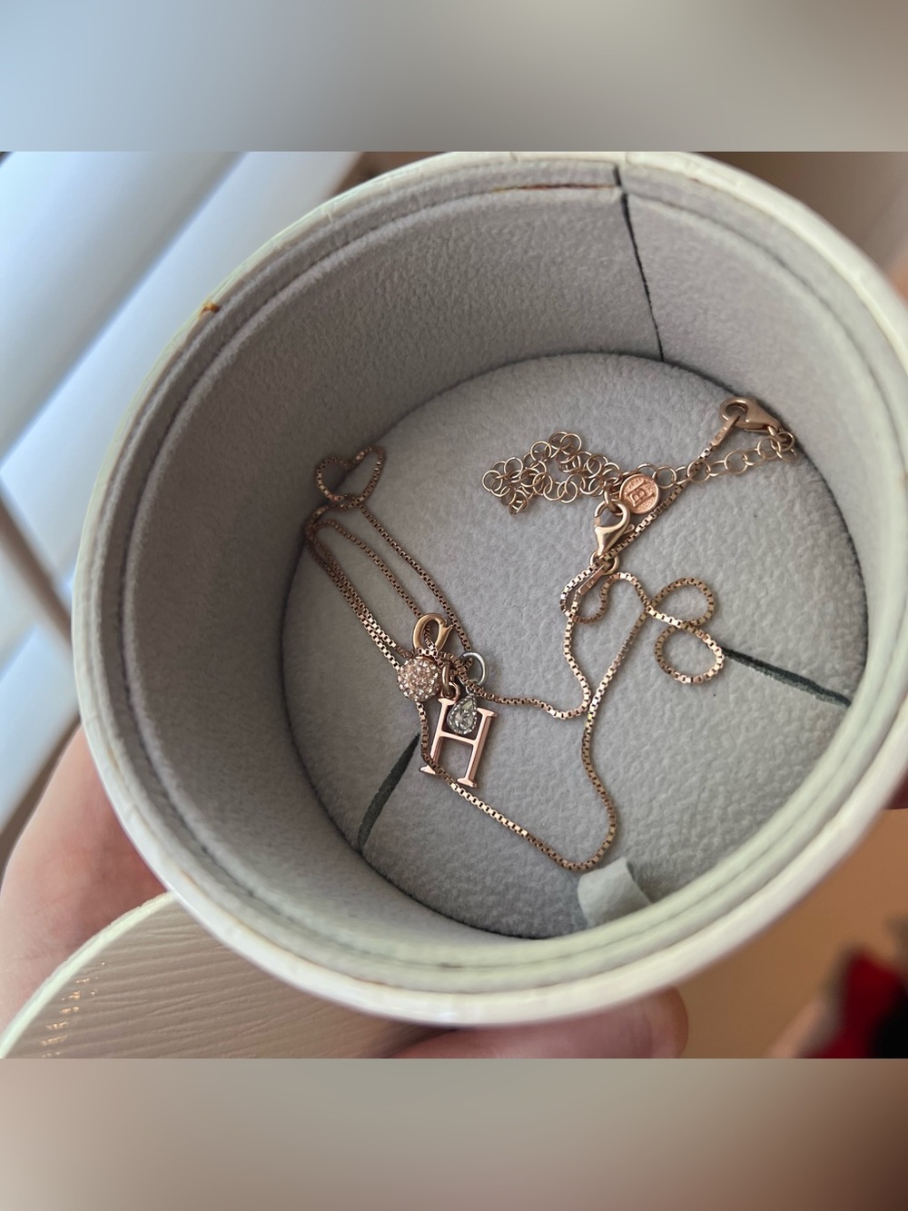 NEW Hillberg & Berk Rose Gold Initial 'H' Necklace with Sparkle Ball / Diamond